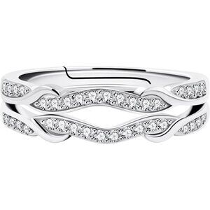 🆕 Women Silver Stack Eternity Rings Infinity Double Wrap Guard Enhancer Wedding